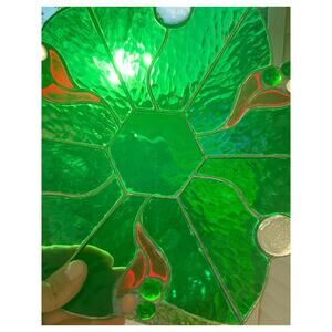 Stained Glass Platter/ Shallow Bowl Green 13" Across - Beautiful Unique